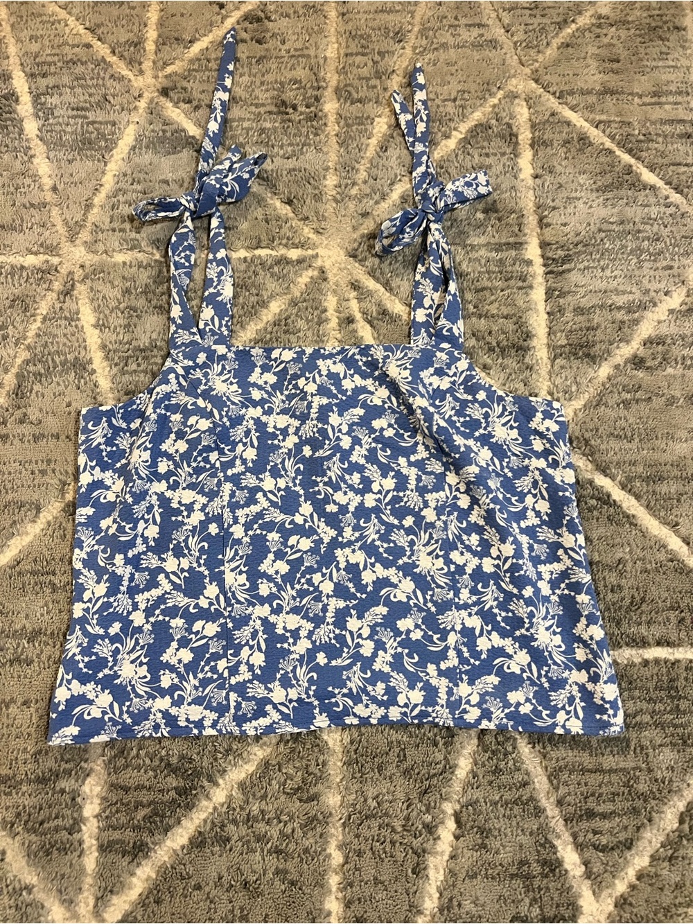 Old Navy Blue and White Floral Tie-Strap Camisole